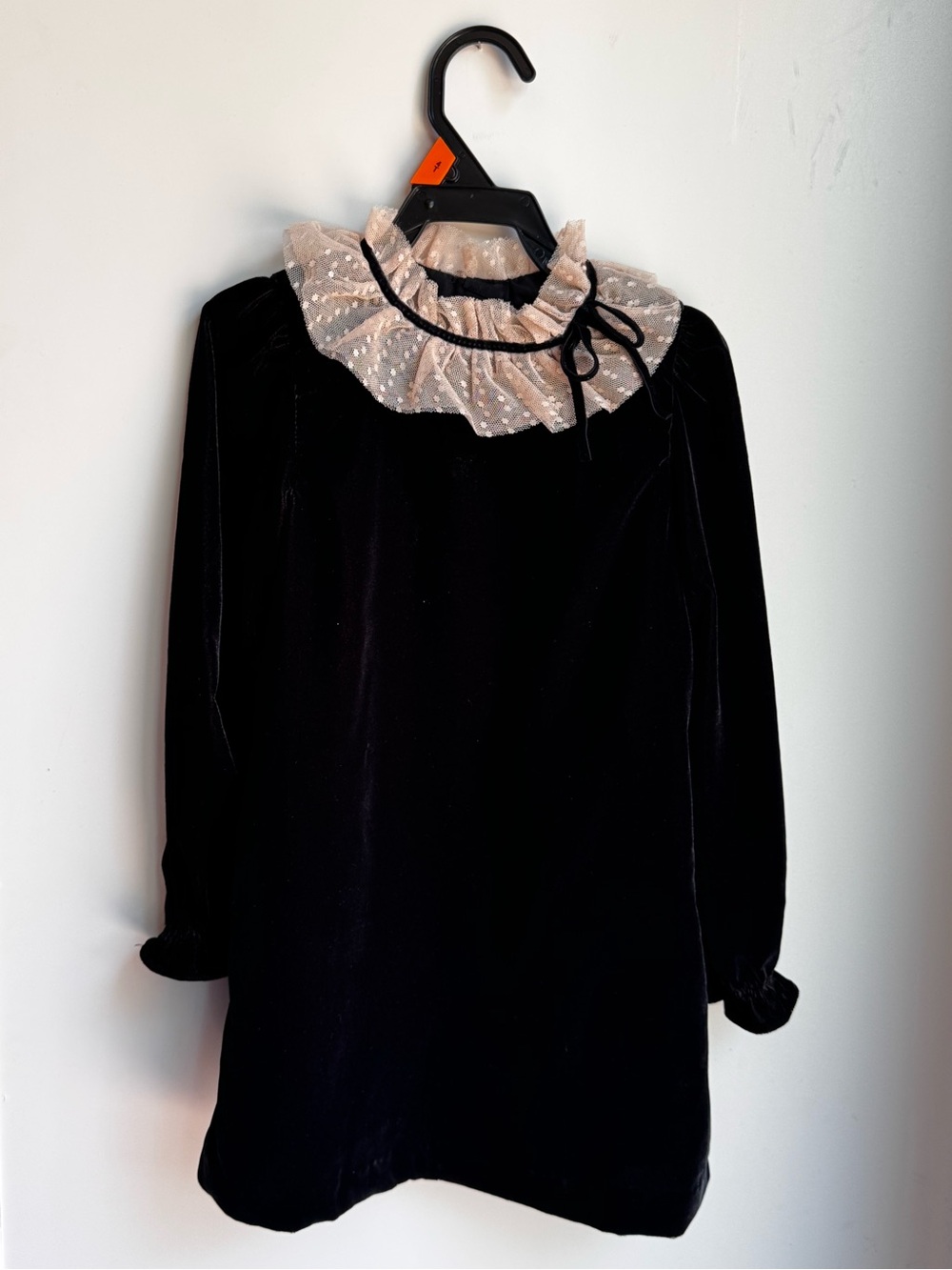 Janie and Jack Black Velvet Dress with Cream Lace Ruffle Collar